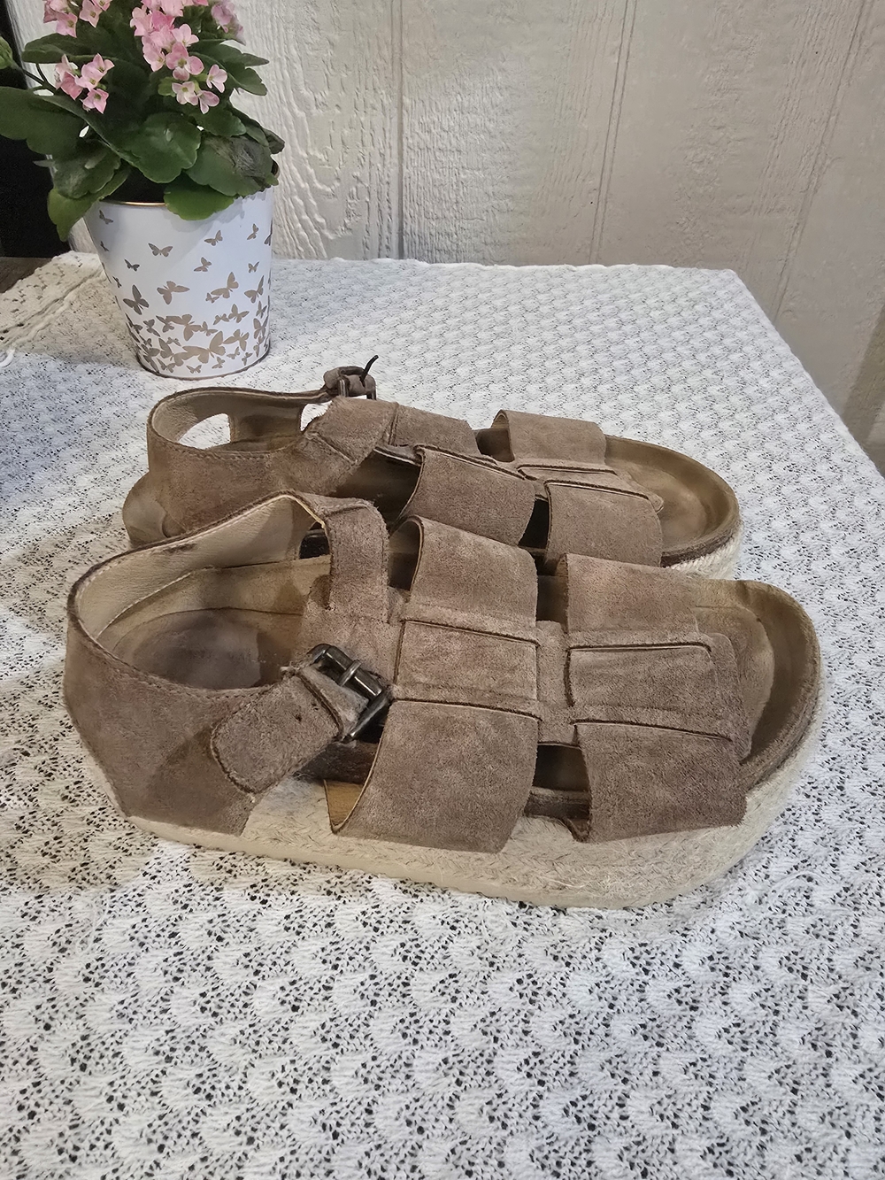 INTENTIONALLY BLANK Taupe Suede Platform Sandals